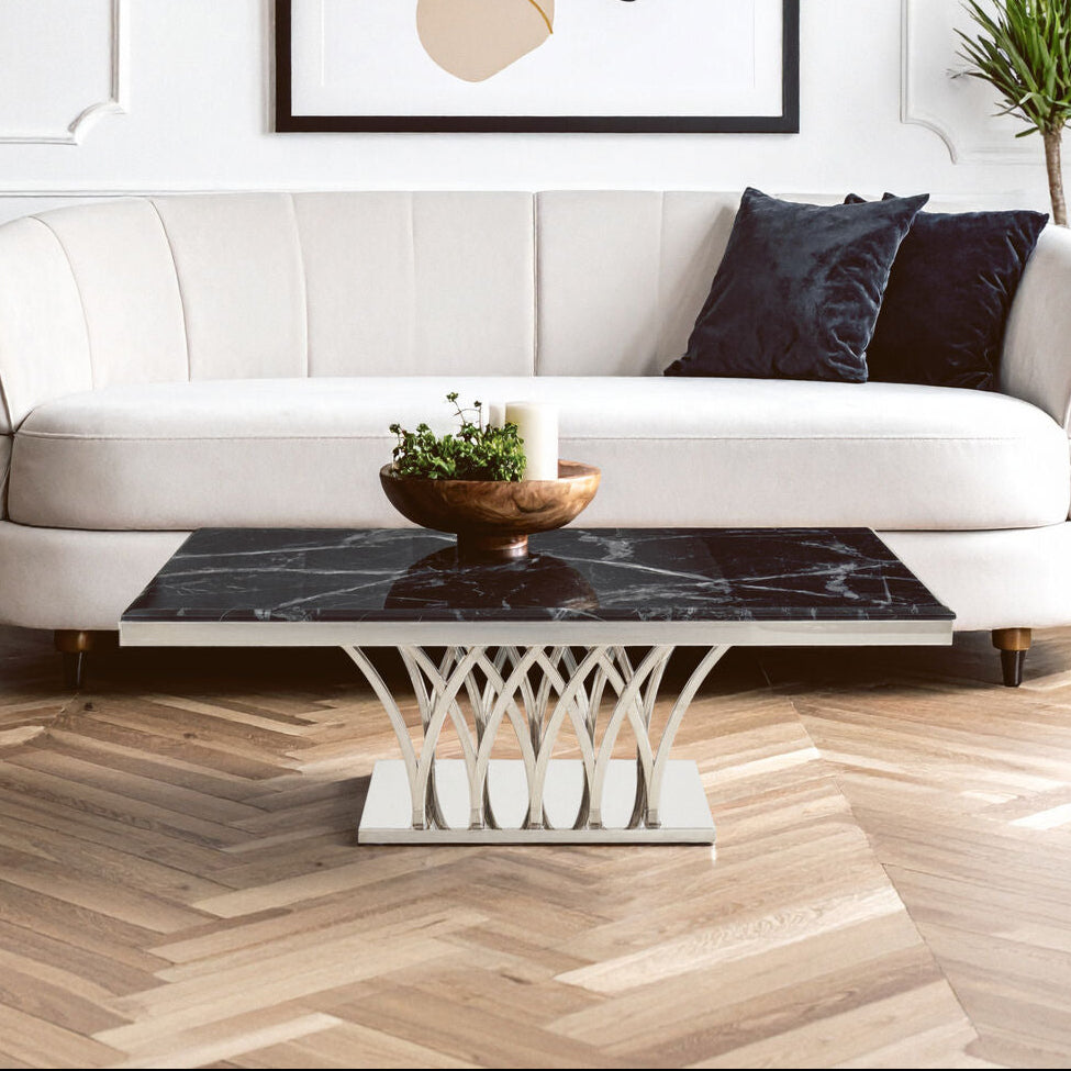 Arenza Black Marble And Silver Coffee Table - Image 1