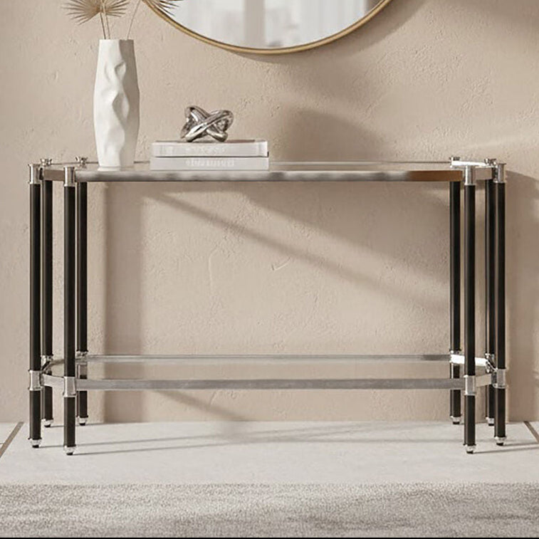 Allessi Silver and Black Console Table with Glass Top - Image 1