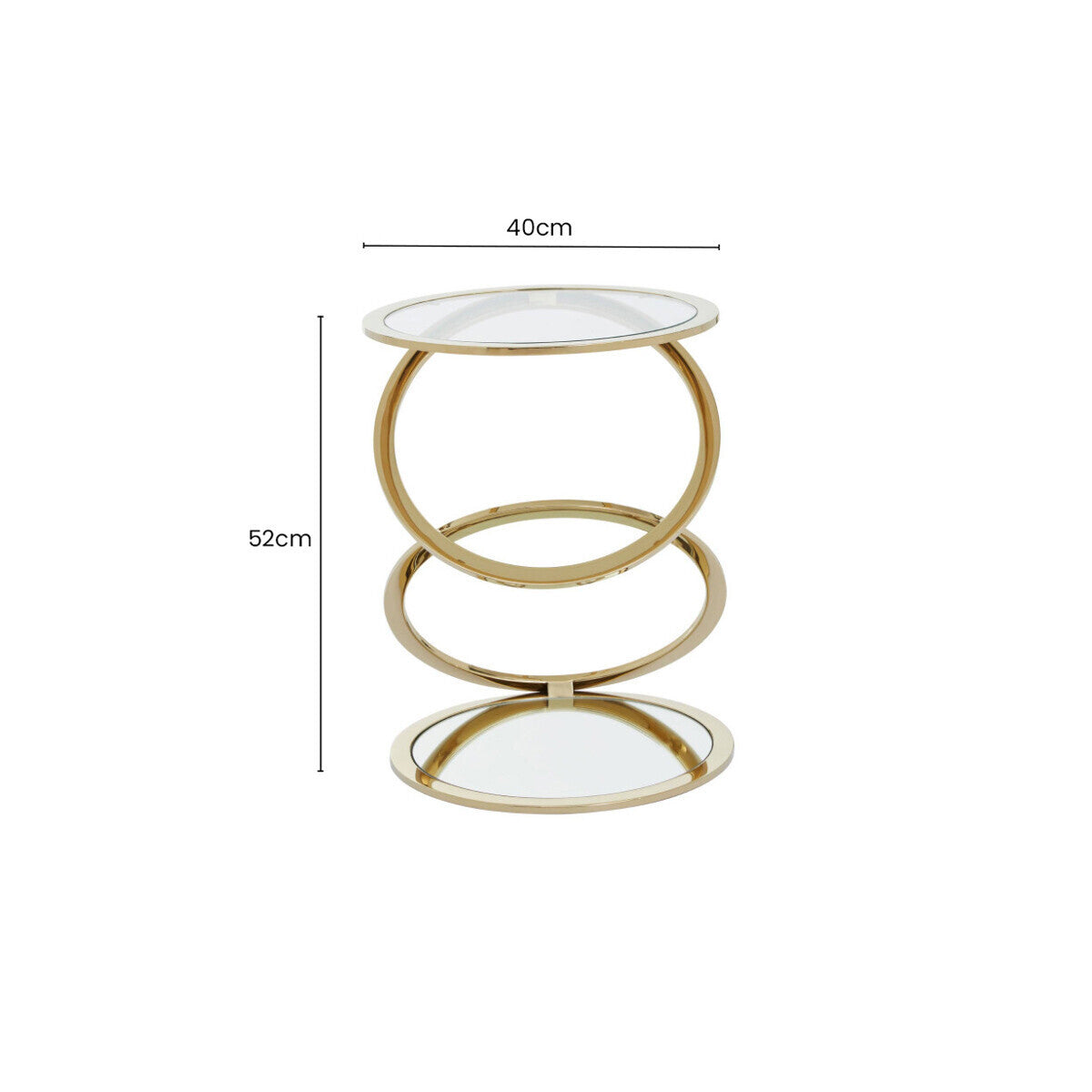 Gold Finish Rings Shaped Base End Table with Clear Glass Top, Oria