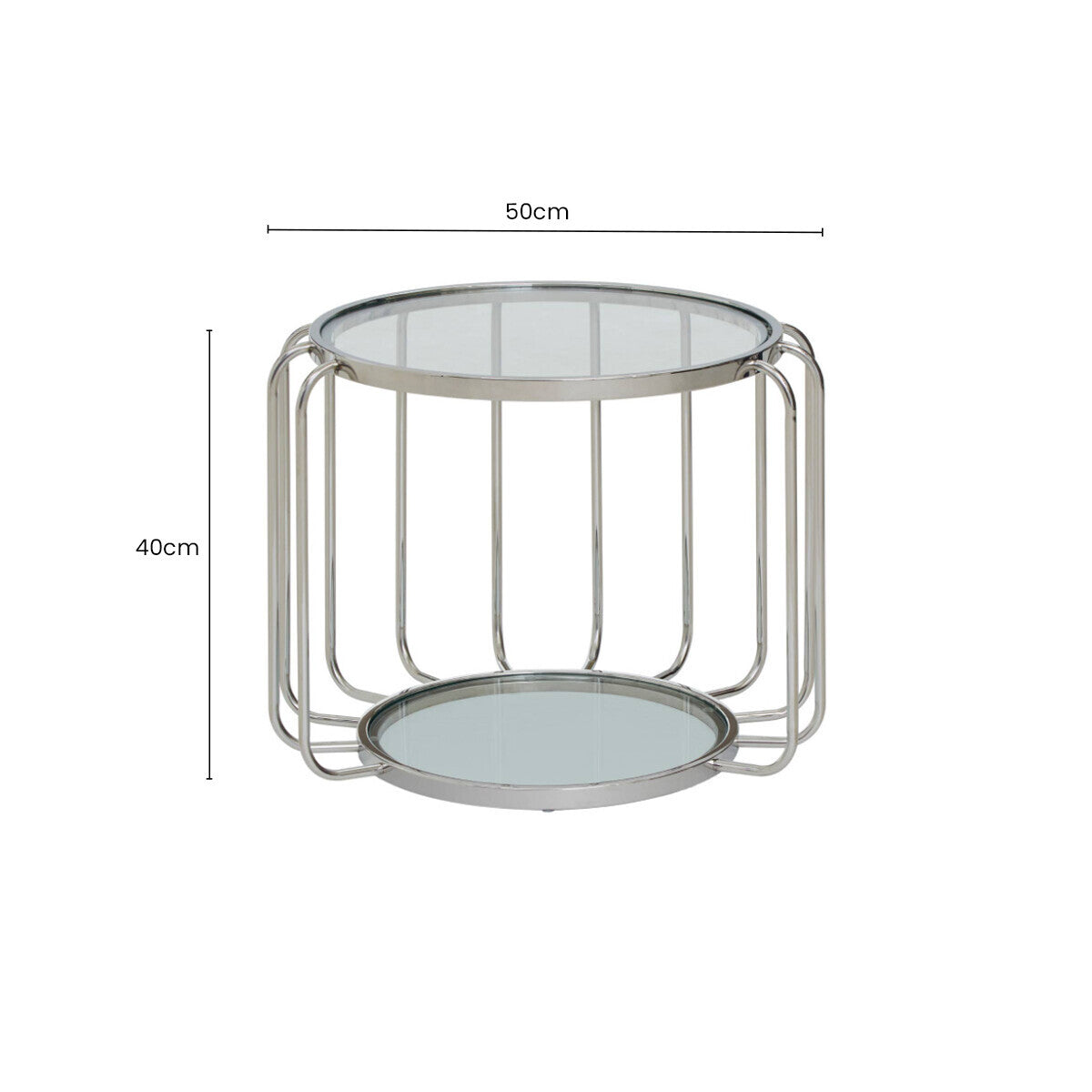 Silver Finish Metallic Frame Side Table with Tempered Glass Top, Oria