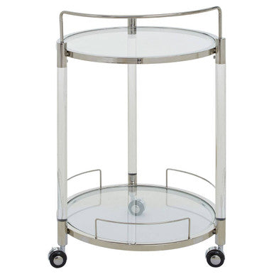 2 Tier Glass Top Trolley with Silver Frame, Oria