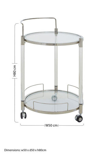 2 Tier Glass Top Trolley with Silver Frame, Oria