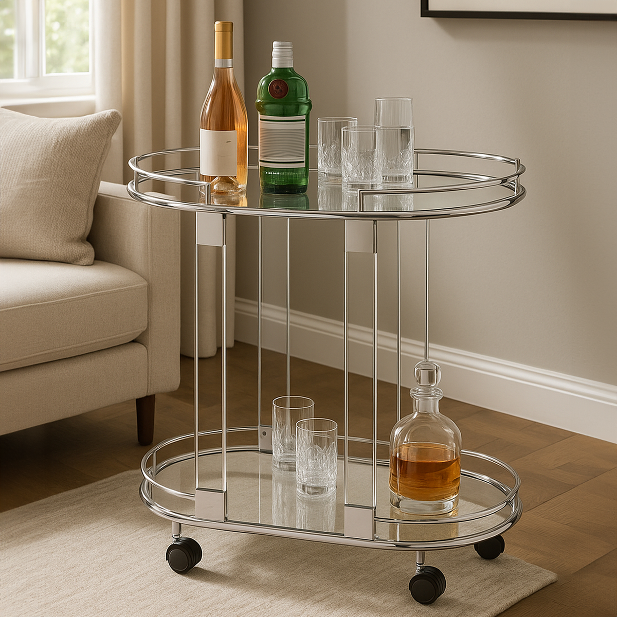 Oria Oval Mirrored Trolley - Image 1