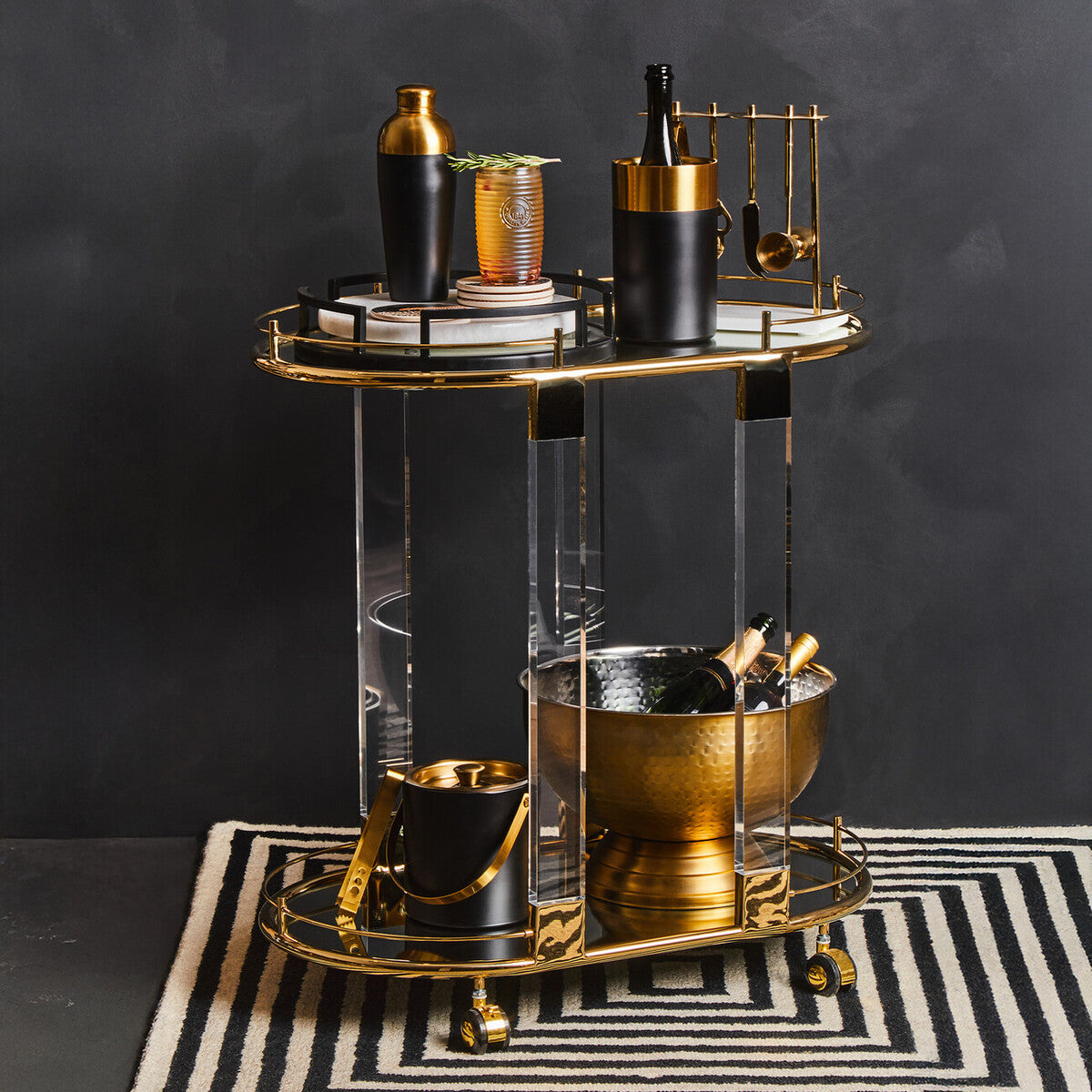 Oria Drinks Trolley With Warm Gold Metallic Frame - Image 1