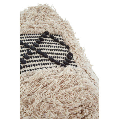 Cefena Black and White Shaggy Pouffe