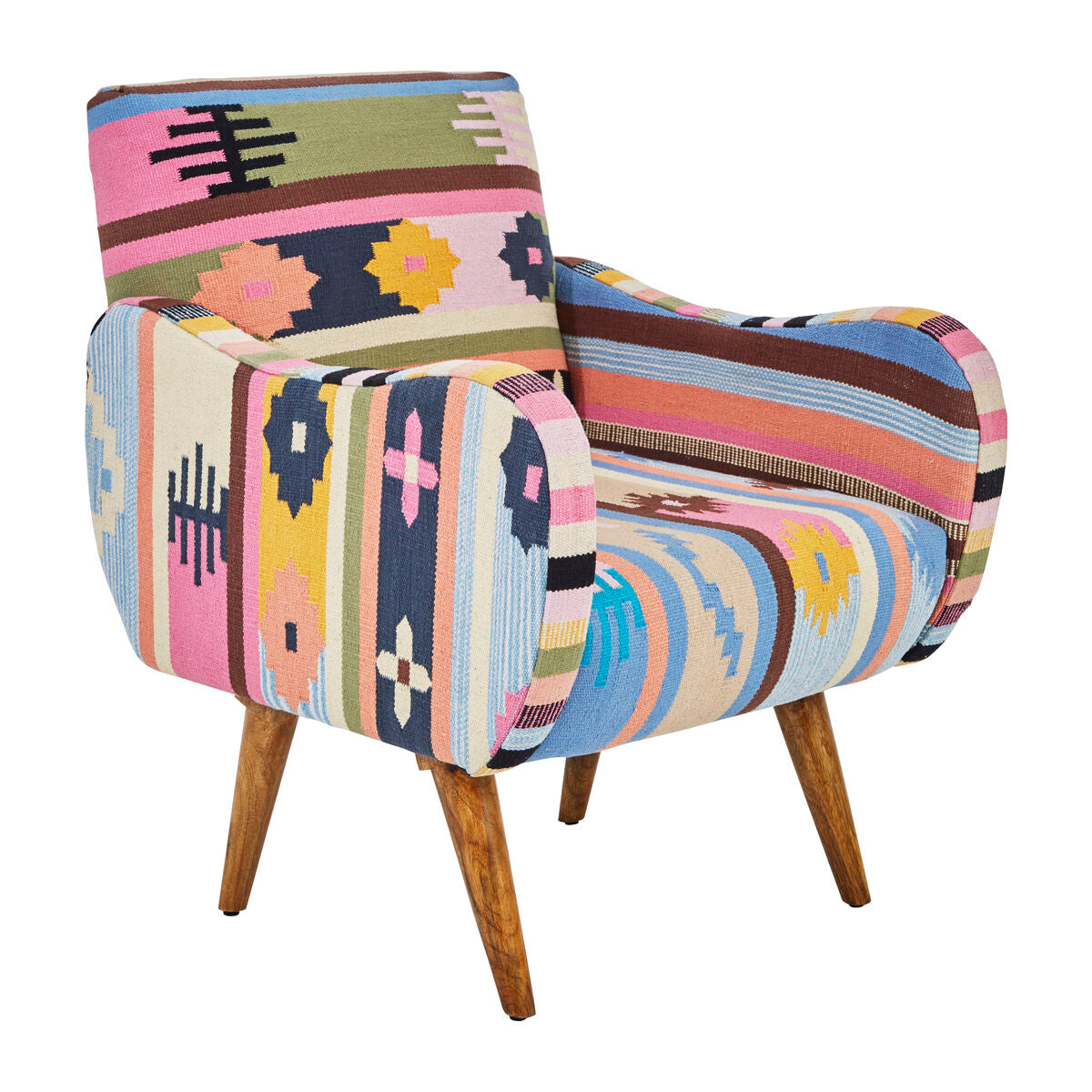 Cefena Multi Coloured Fabric Chair With Mango Wood Legs