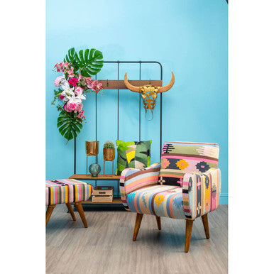 Cefena Multi Coloured Fabric Chair With Mango Wood Legs