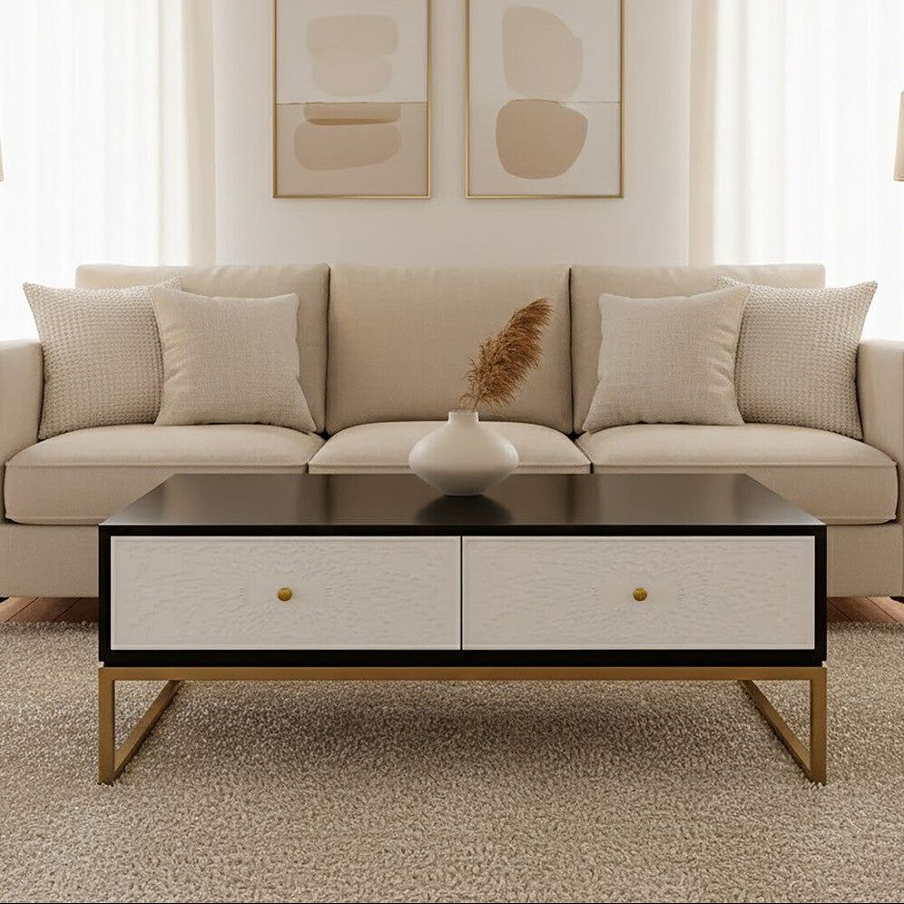 Dumas Black and White Four Drawer Coffee Table - Image 1