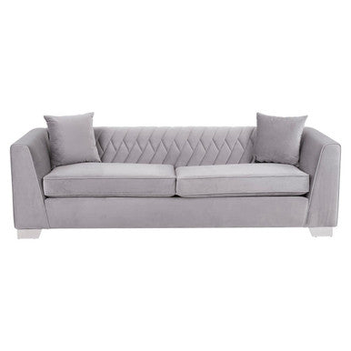 3 Seater Grey Velvet Sofa, Rashika - Image 2