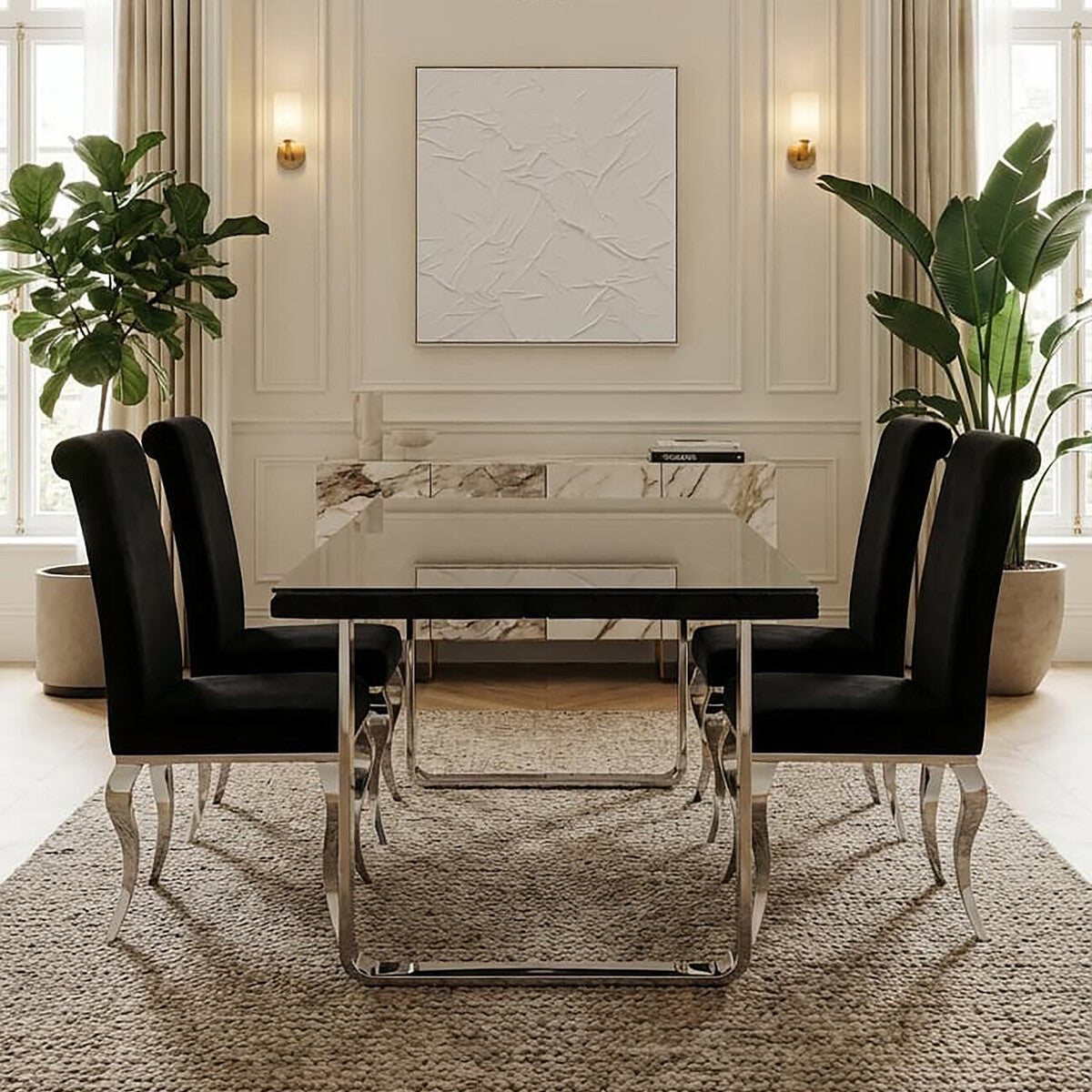 Kerala Large Black Pinewood and Glass Dining Table - Image 5