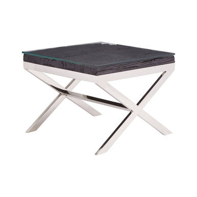 Kerala Black Top End Table With Cross Base