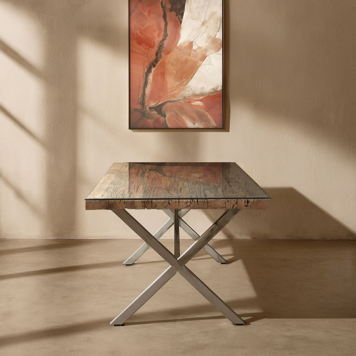 Kerala Natural Dining Table With Cross Base - Image 2