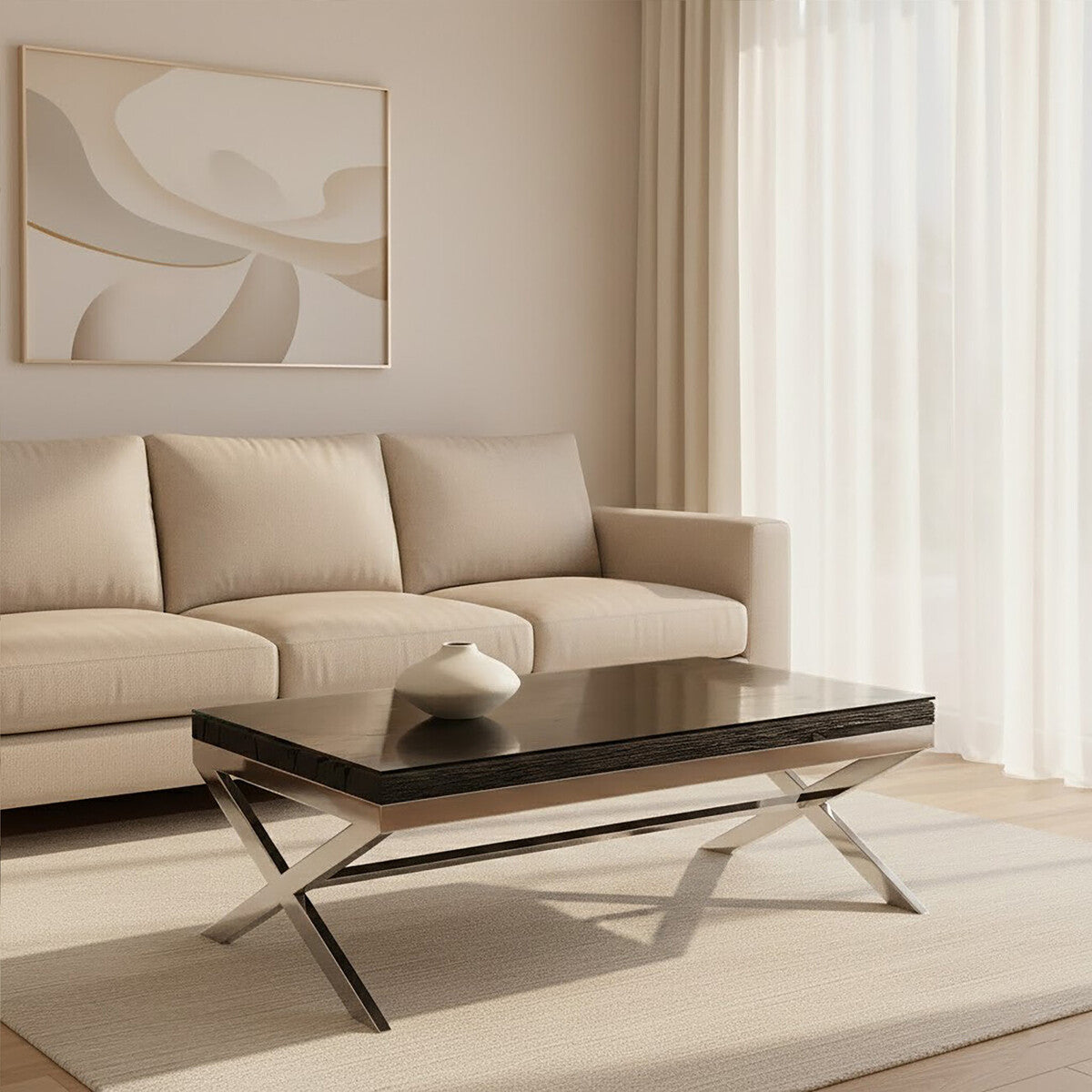 Kerala Black Coffee Table With Cross Base