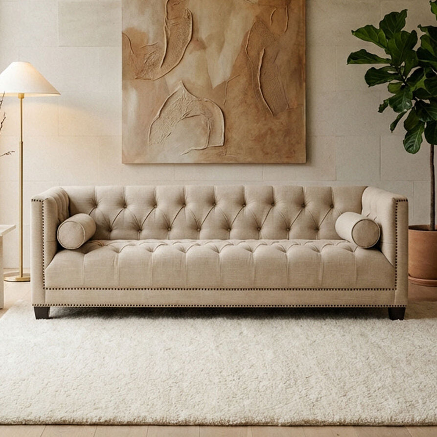 3 Seater Stone Fabric Sofa, Surina - Image 2