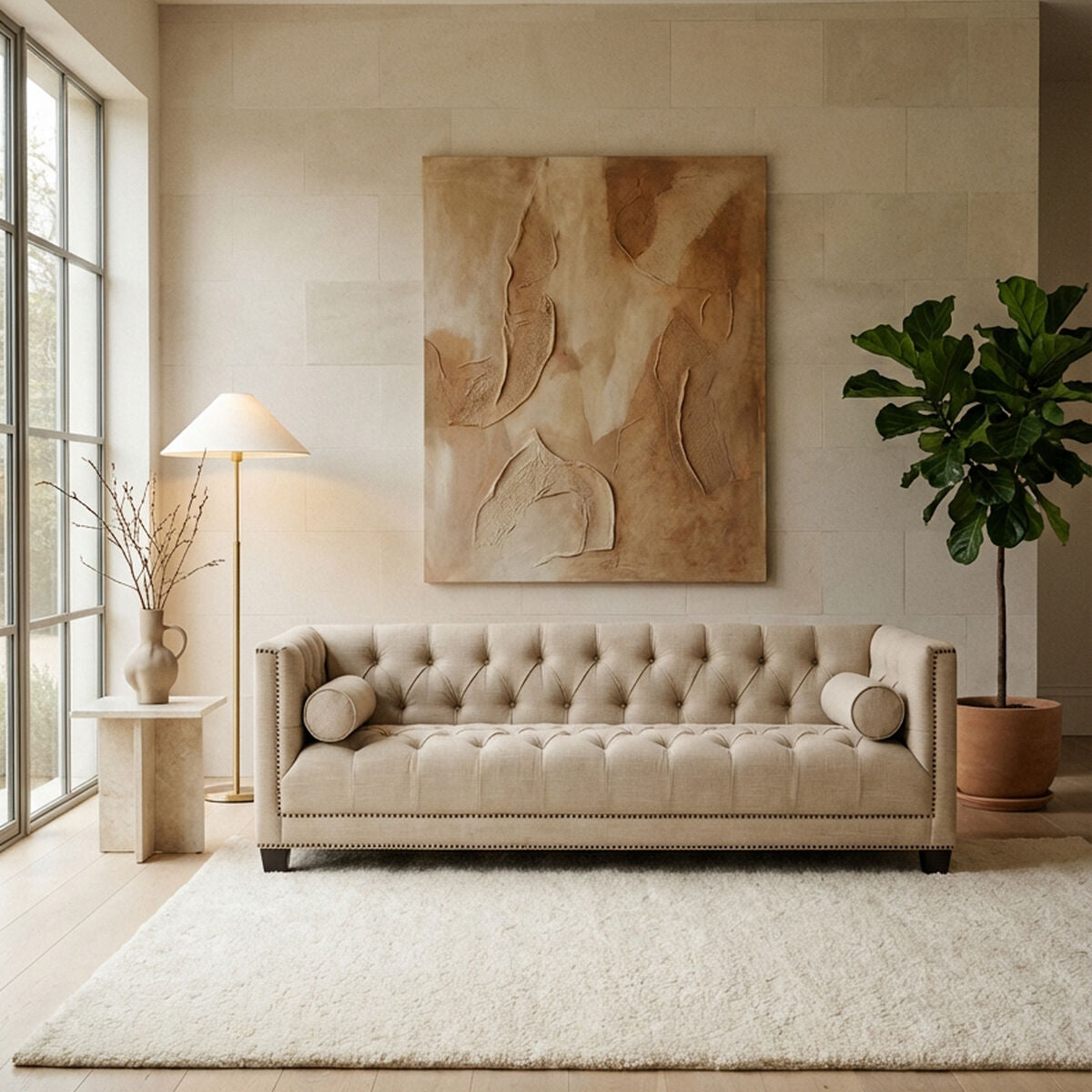 3 Seater Stone Fabric Sofa, Surina - Image 2