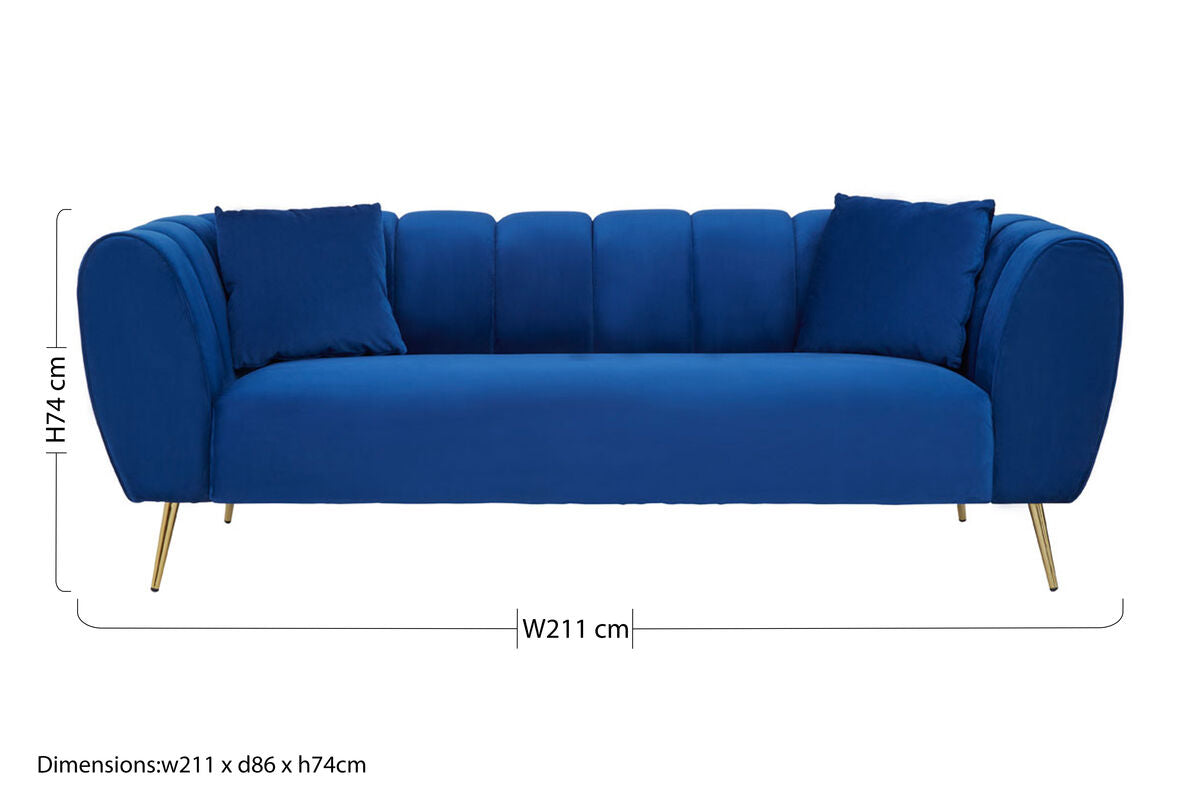 Florine 3 Seat Midnight Velvet Sofa