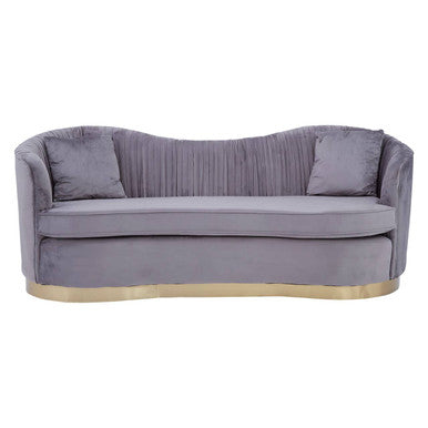 Gray sofa with a wooden base on a white background