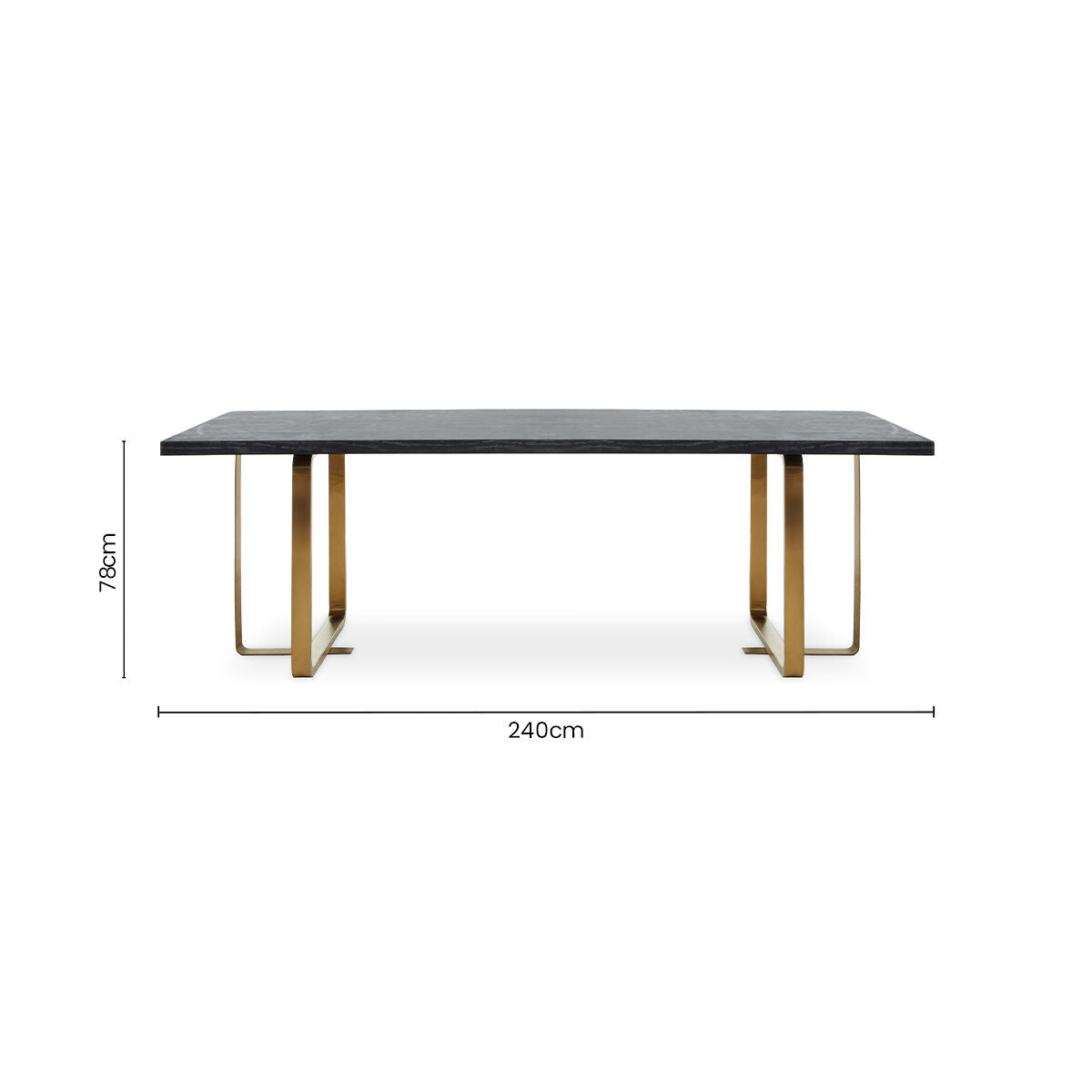 Black and Grey Rectangular Dining Table with Brushed Gold Angular Base, Lena