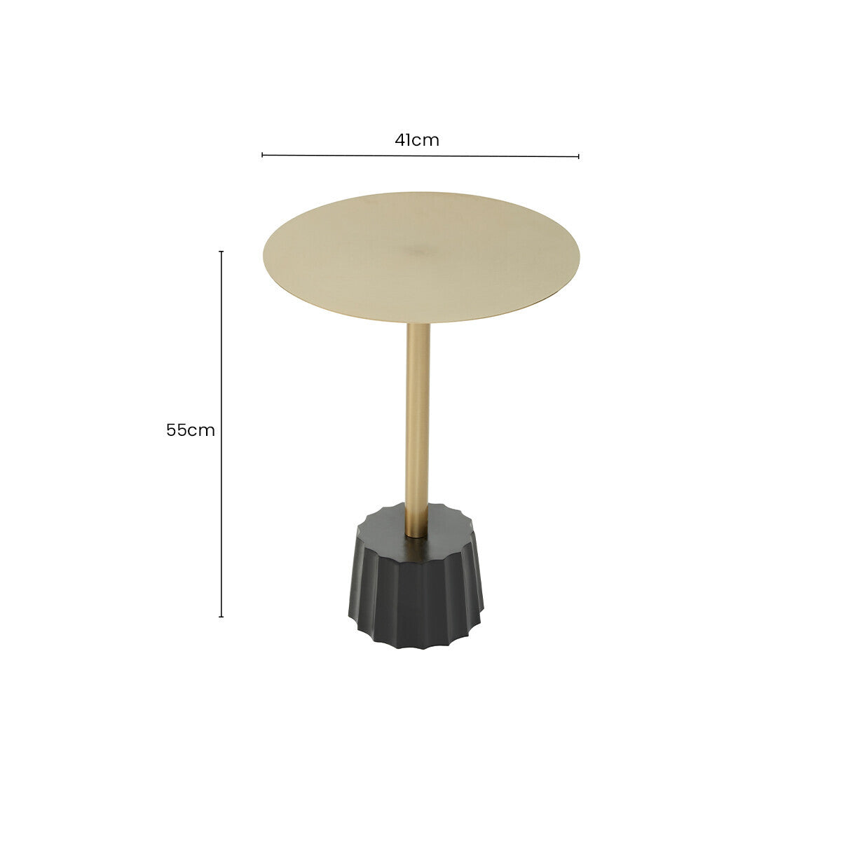 Round Gold Iron Side Table with Black Fluted Base, Corra