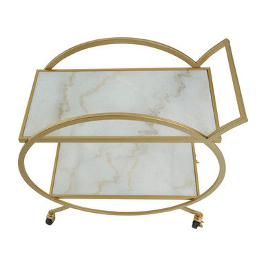 Avantis White Marble And Gold 2 Tier Drinks Trolley