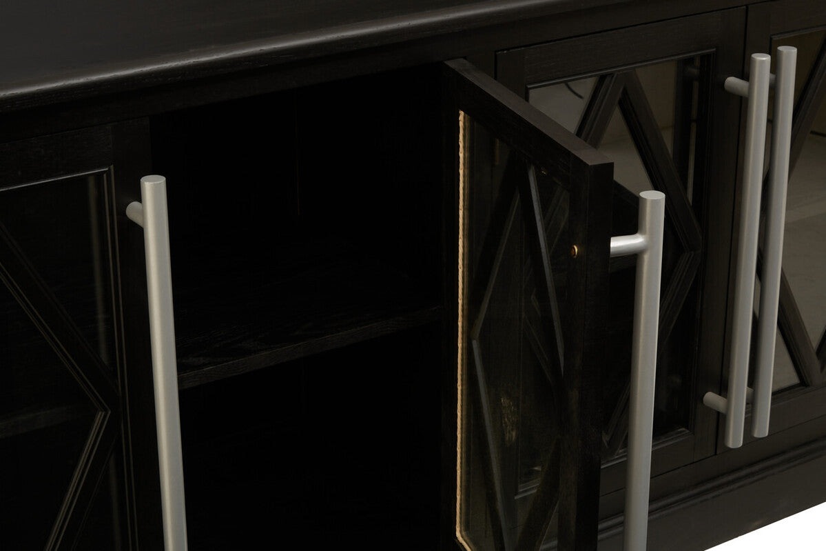 Lyon Black Oak Wood 4 Door Sideboard