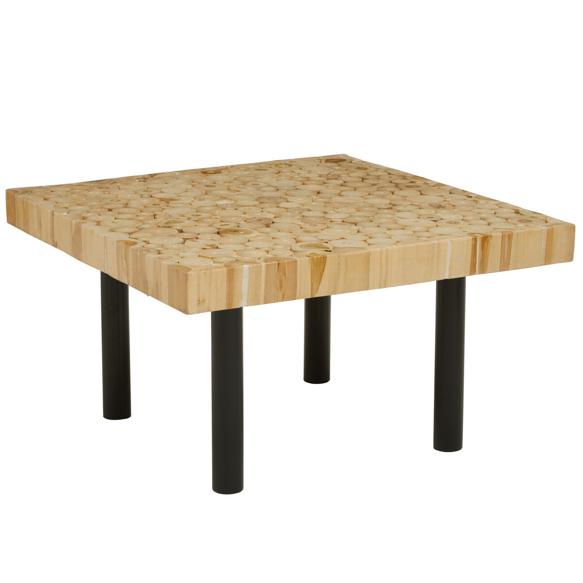 Natural Teak Wood Branch Effect Coffee Table with Black Metal Legs, Malang