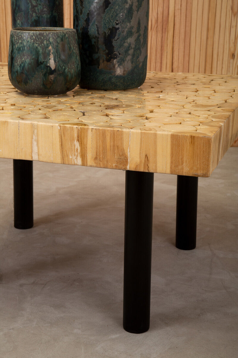 Natural Teak Wood Branch Effect Coffee Table with Black Metal Legs, Malang