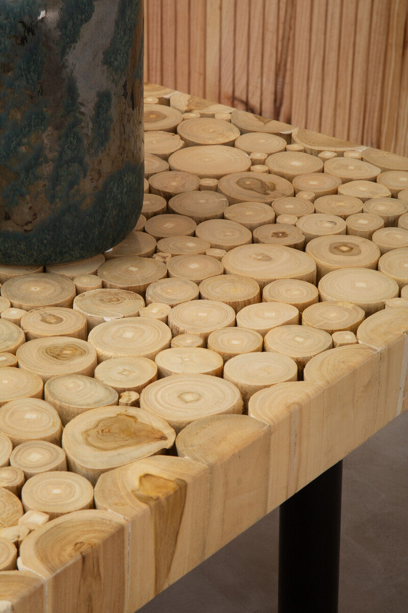 Natural Teak Wood Branch Effect Coffee Table with Black Metal Legs, Malang