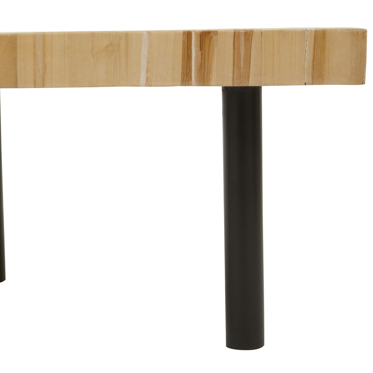 Natural Teak Wood Branch Effect Coffee Table with Black Metal Legs, Malang