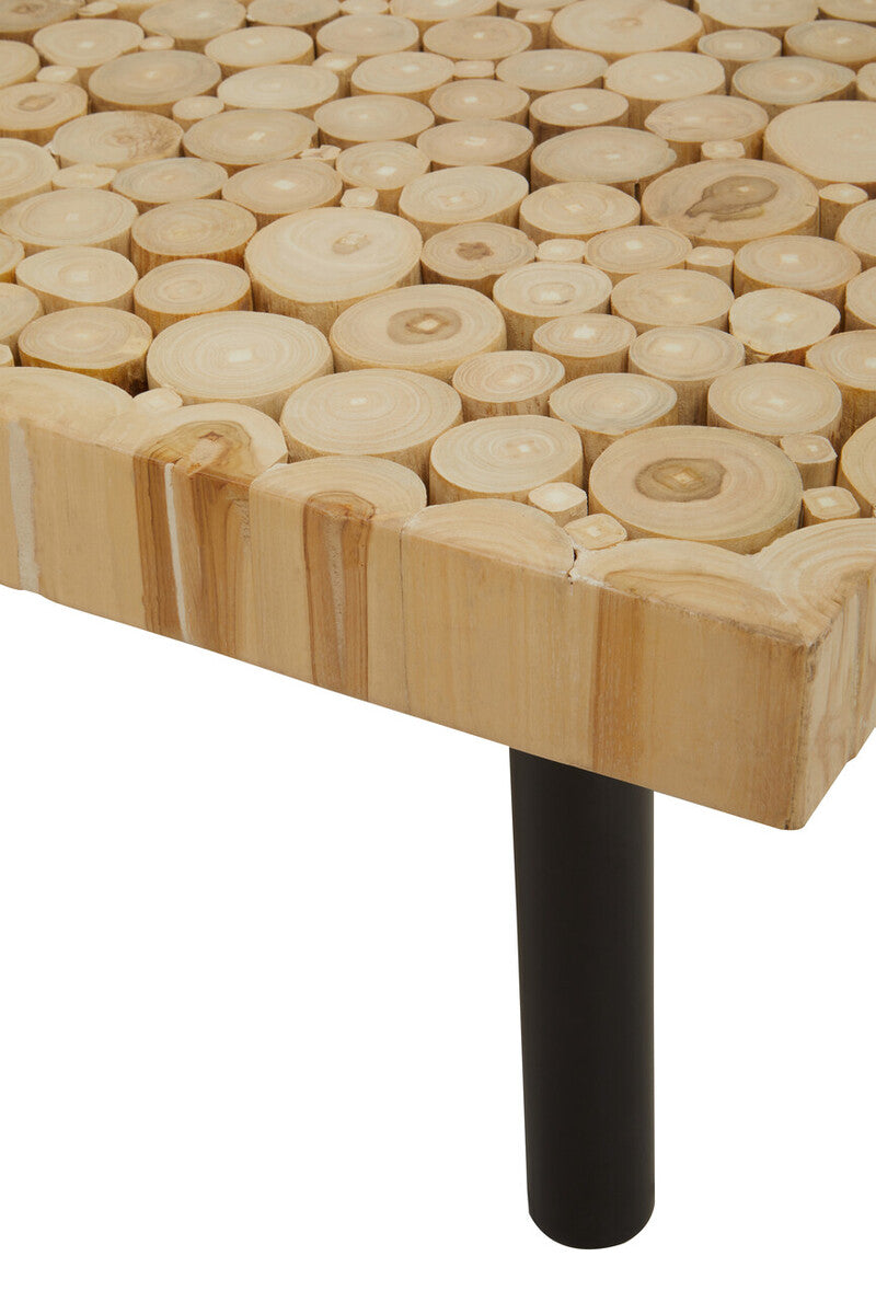 Natural Teak Wood Branch Effect Coffee Table with Black Metal Legs, Malang