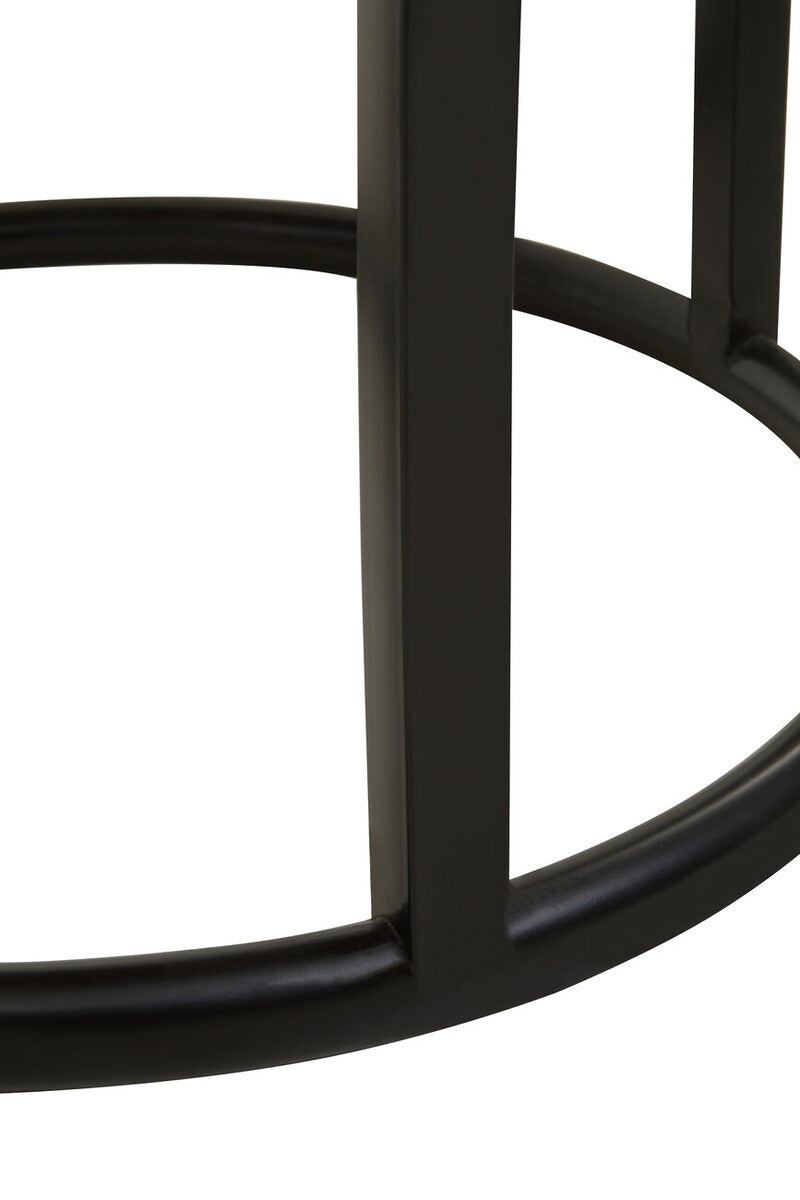 Teak Wood Mosaic Round Top Coffee Table with Black Iron Frame, Malang