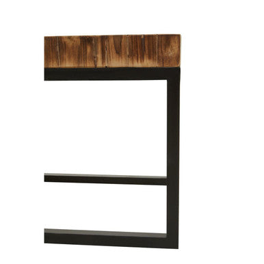 Set of 3 Rustic Teakwood Top Nesting Tables with Black Metallic Bases, Malang