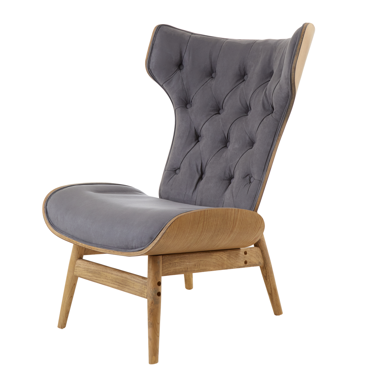 Vinsi Dark Grey Velvet Chair with Winged Back