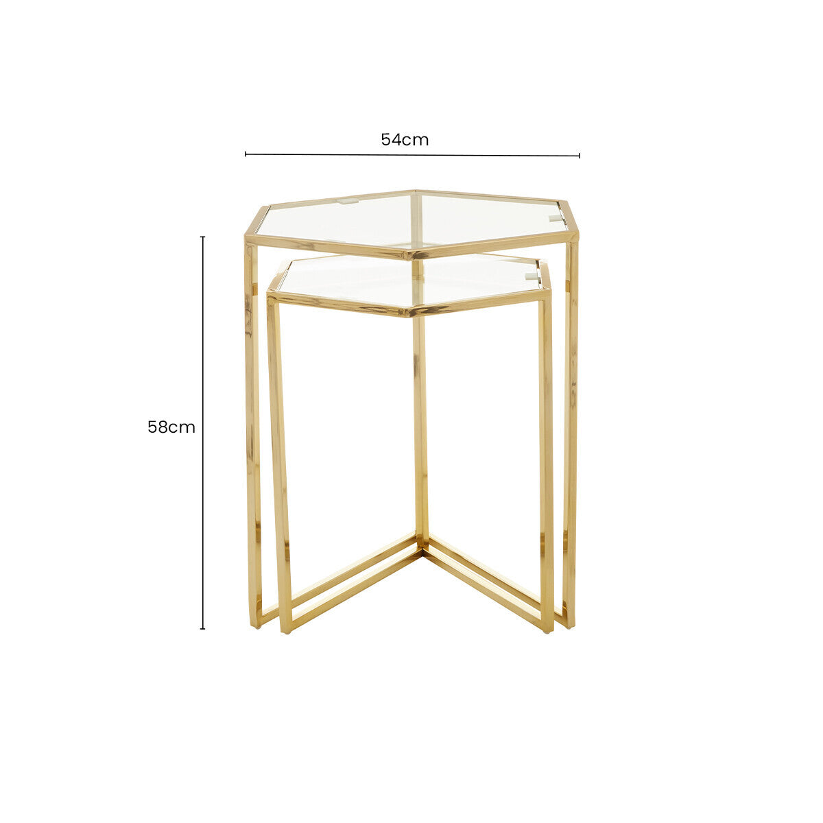 Gold Geometric Stainless Steel Set of 2 Side Table with Mirrored Glass Top, Herber