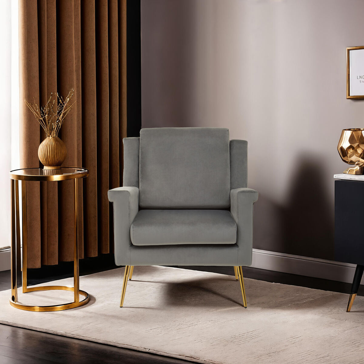 Salma Grey Velvet Armchair