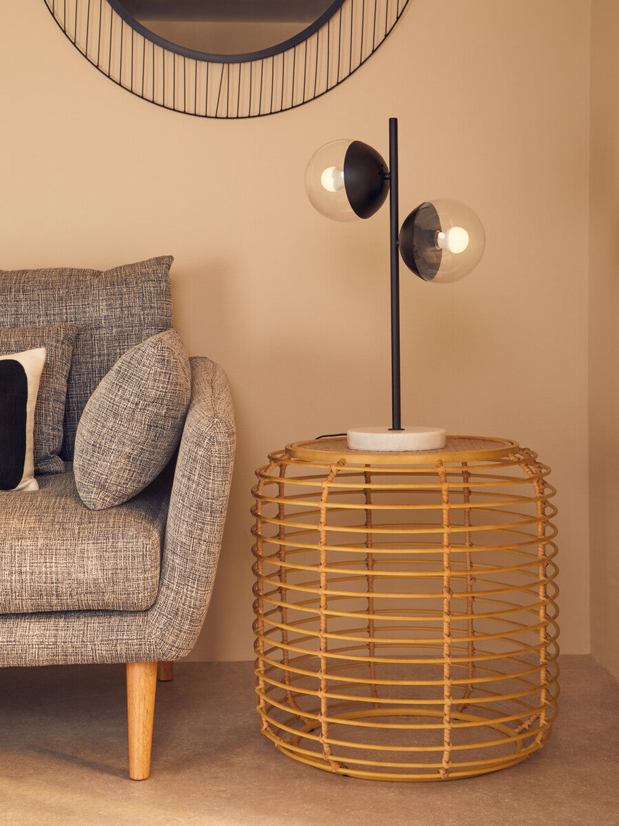 Trento Round End Table With Rattan Top
