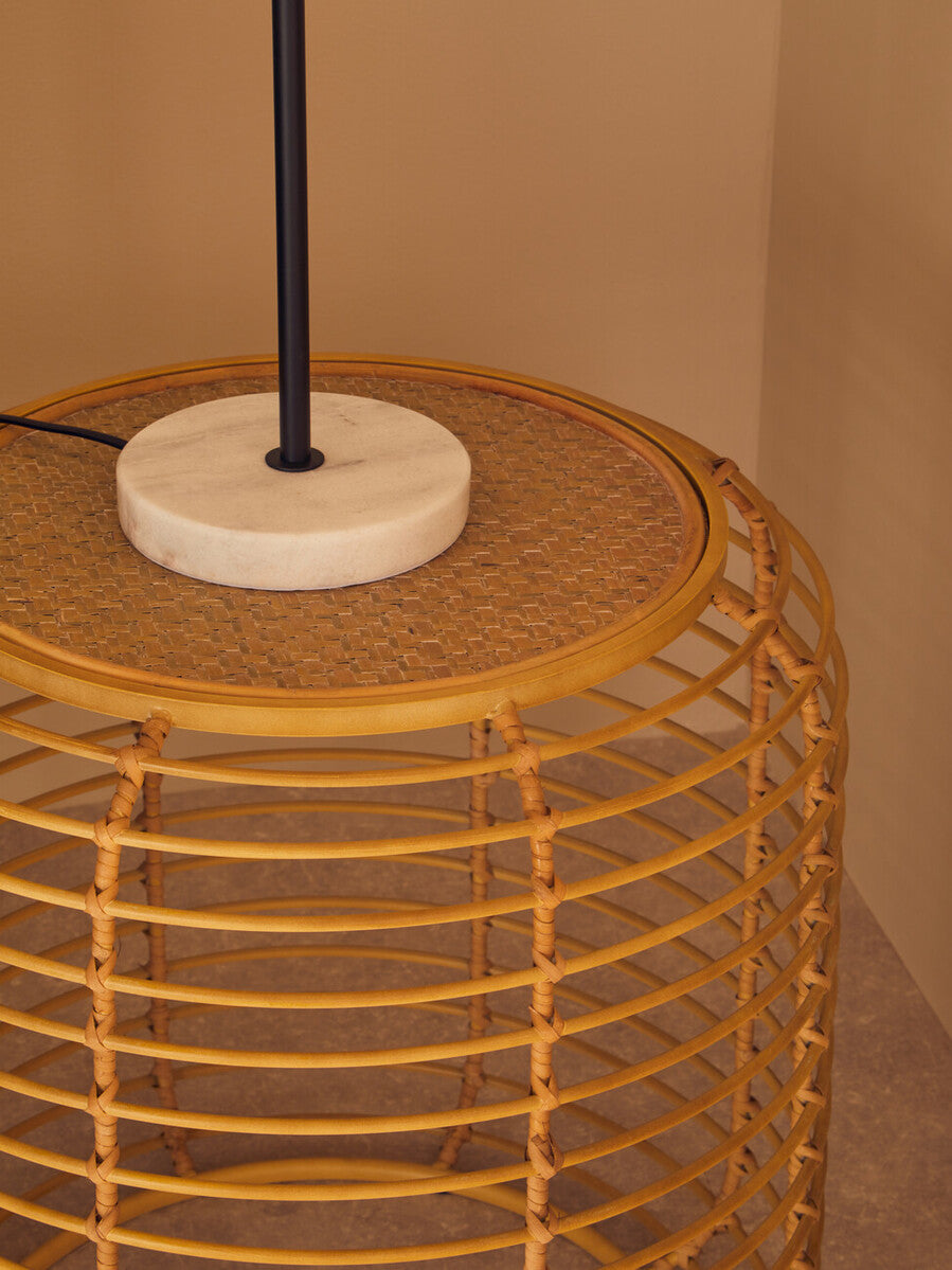 Trento Round End Table With Rattan Top