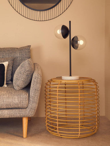 Trento Round End Table With Rattan Top