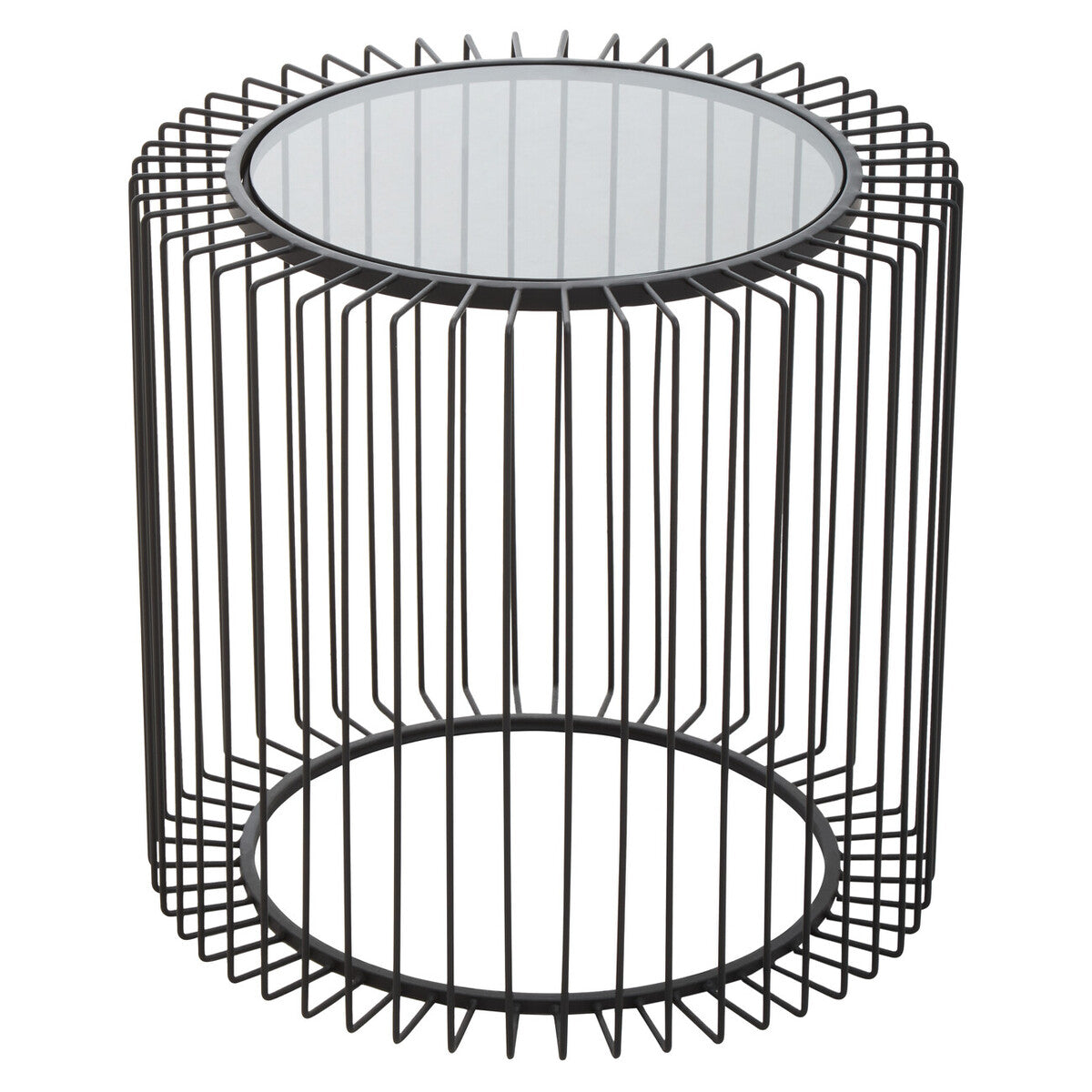 Tempered Glass Top Round Side Table with Black Wireframe Cage Design Base | Trento