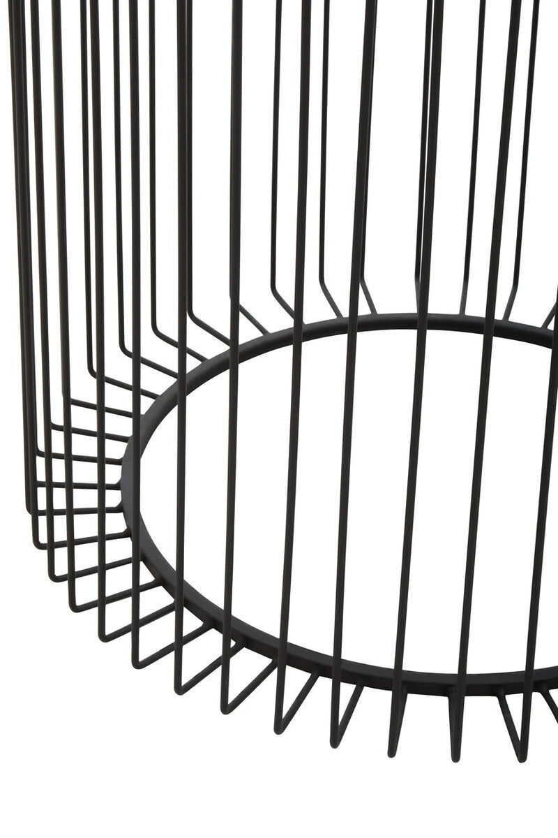 Tempered Glass Top Round Side Table with Black Wireframe Cage Design Base | Trento