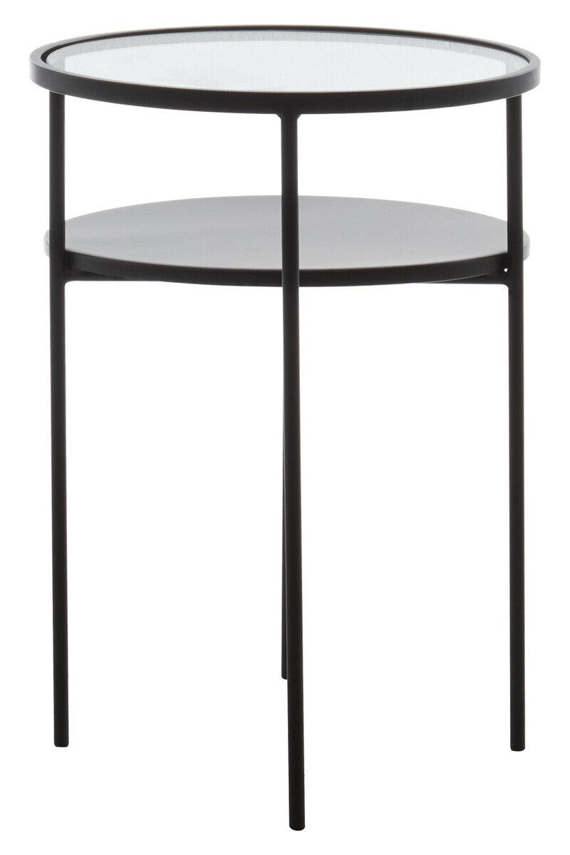 Clear Glass Top and Black Metal Lower Top End Table with Black Iron Frame | Trento