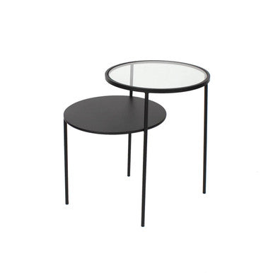 Clear Glass Top and Black Metal Lower Top End Table with Black Iron Frame | Trento