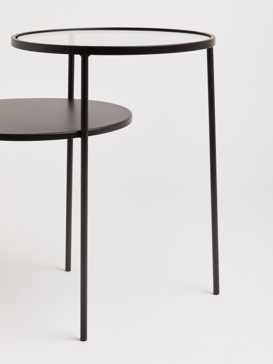 Clear Glass Top and Black Metal Lower Top End Table with Black Iron Frame | Trento