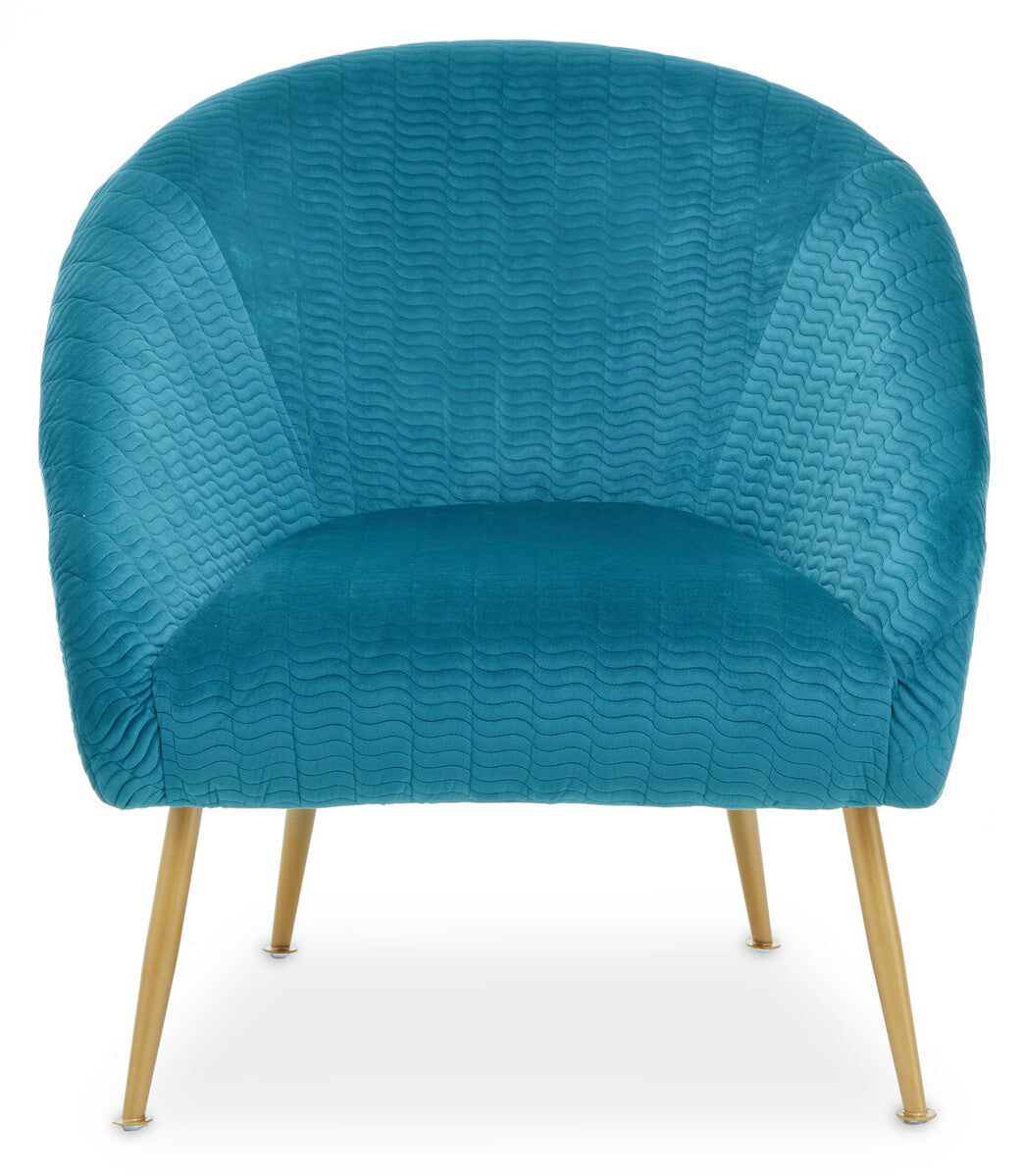 Blue textured armchair with gold legs on a white background
