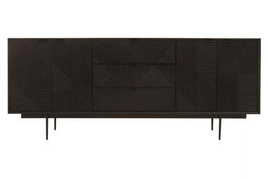 Jakara Black Finish Sideboard with 4 Doors and 3 Drawers - Image 1