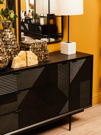 Jakara Black Wood Sideboard With Metal Legs