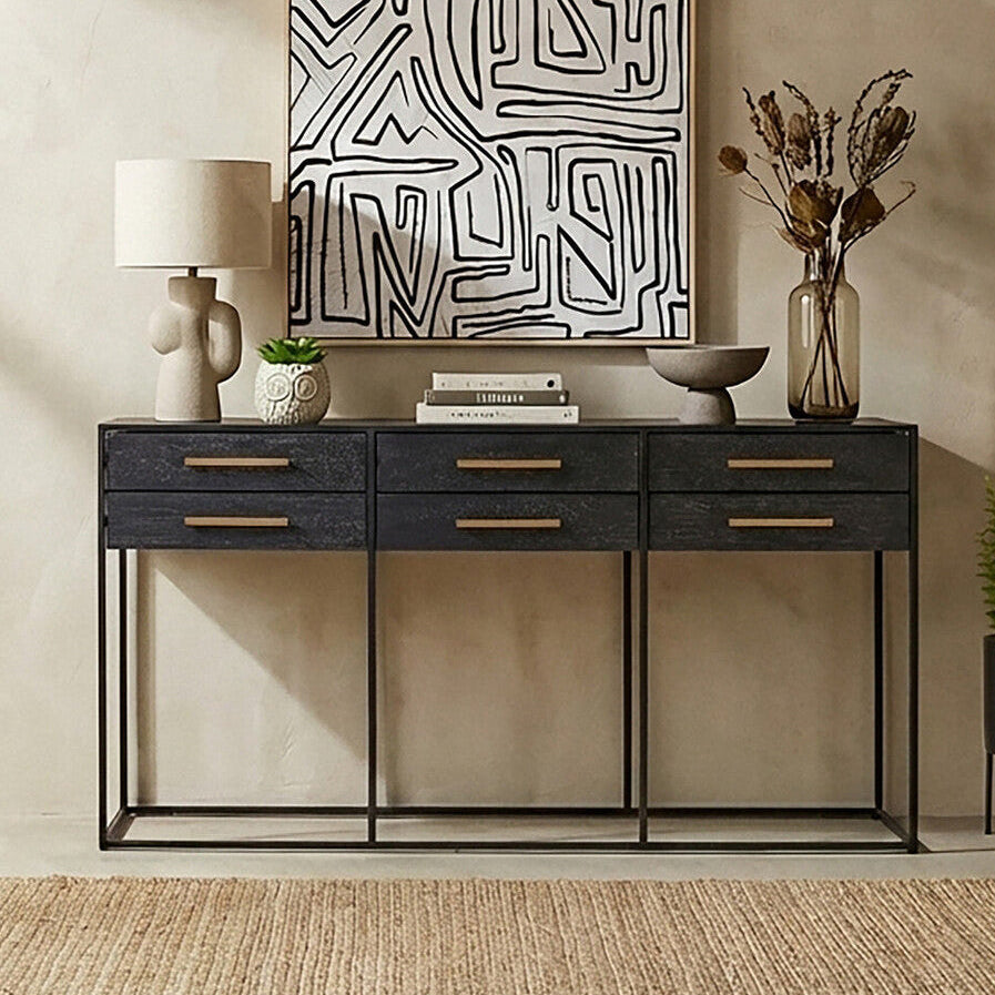 Judd Black Finish 6 Drawer Console Table - Image 1