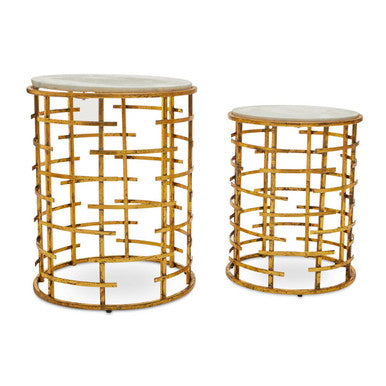 Rabia Gold Set Of 2 Round Tables with Marble Top - Image 2