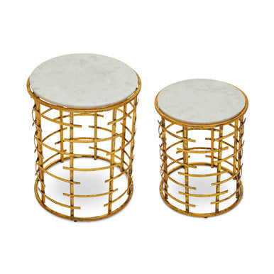 Rabia Gold Set Of 2 Round Tables with Marble Top - Image 4