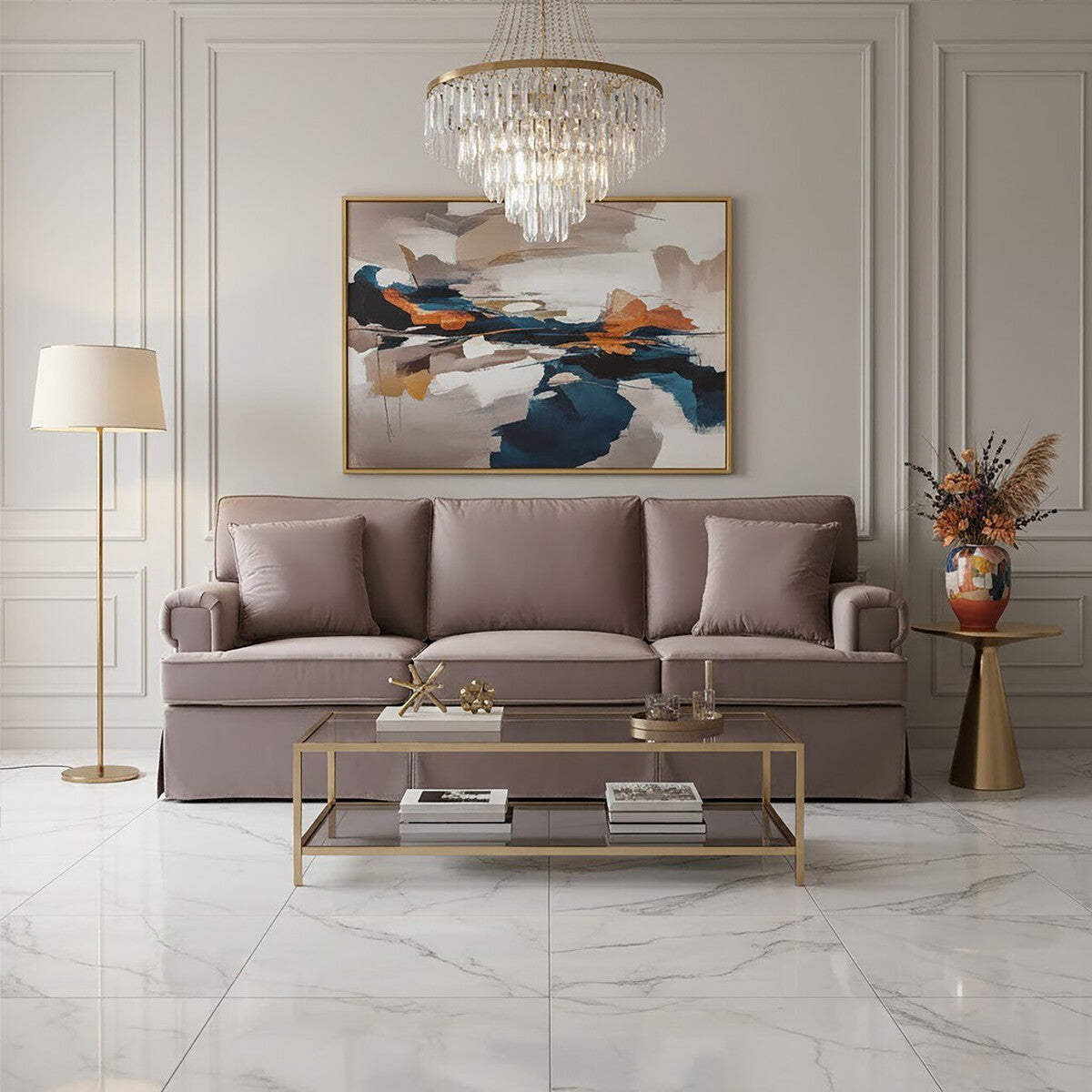 3 Seater Mink Velvet Sofa, Ralph